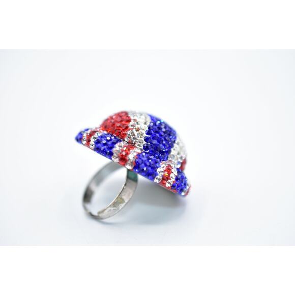 Statement Ring Sparkling Rhinestone Crystal Red White Blue Union Jack Shiny Bin7 - Picture 11 of 12